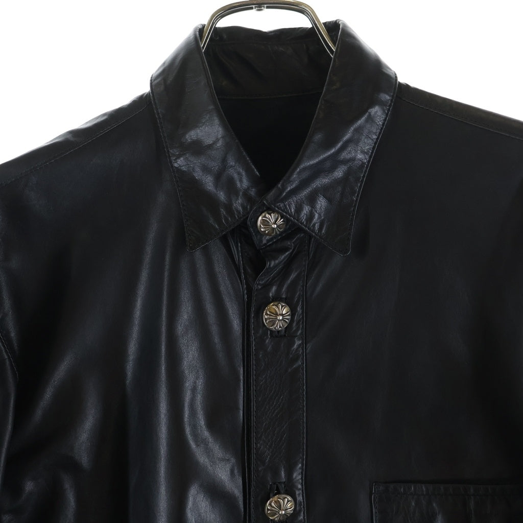 CHROME HEARTS(クロムハーツ) クロスボールボタン 長袖レザーシャツ ブラック/シルバー