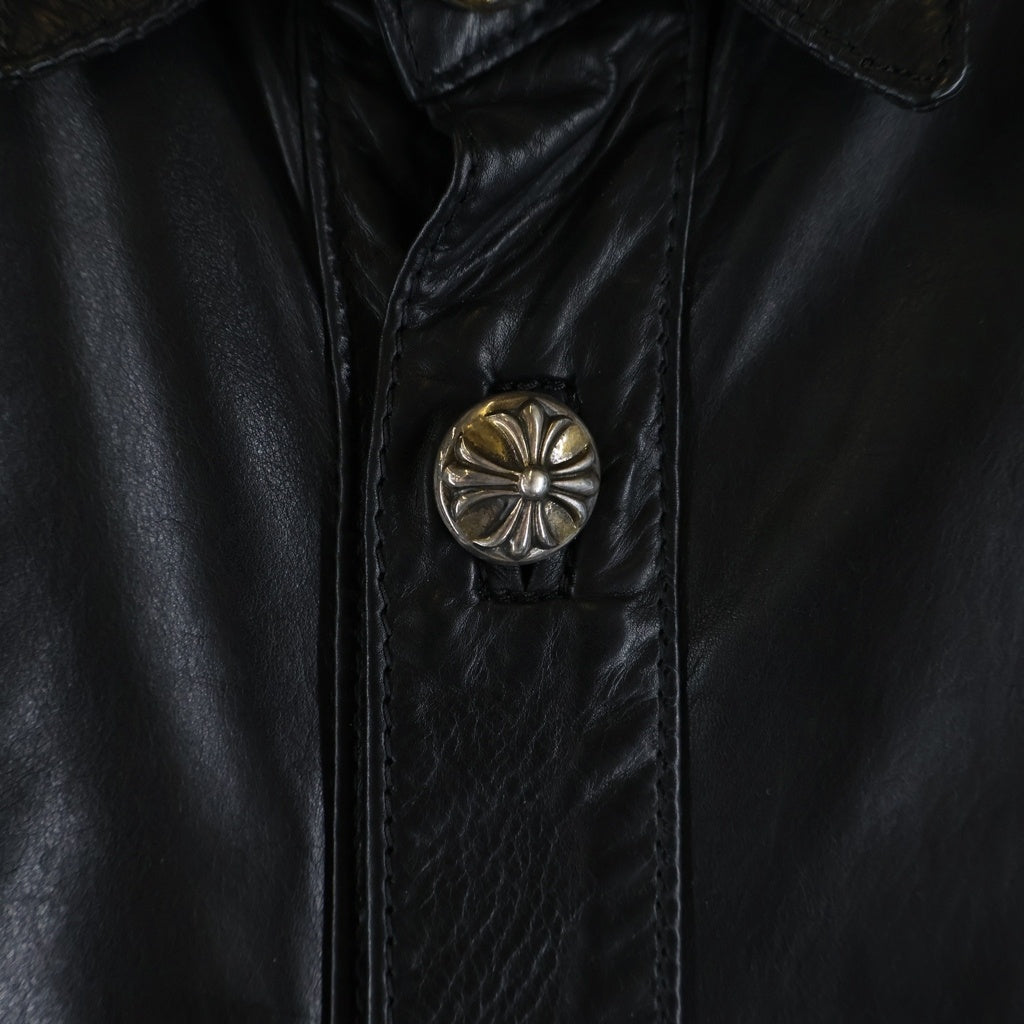 CHROME HEARTS(クロムハーツ) クロスボールボタン 長袖レザーシャツ ブラック/シルバー