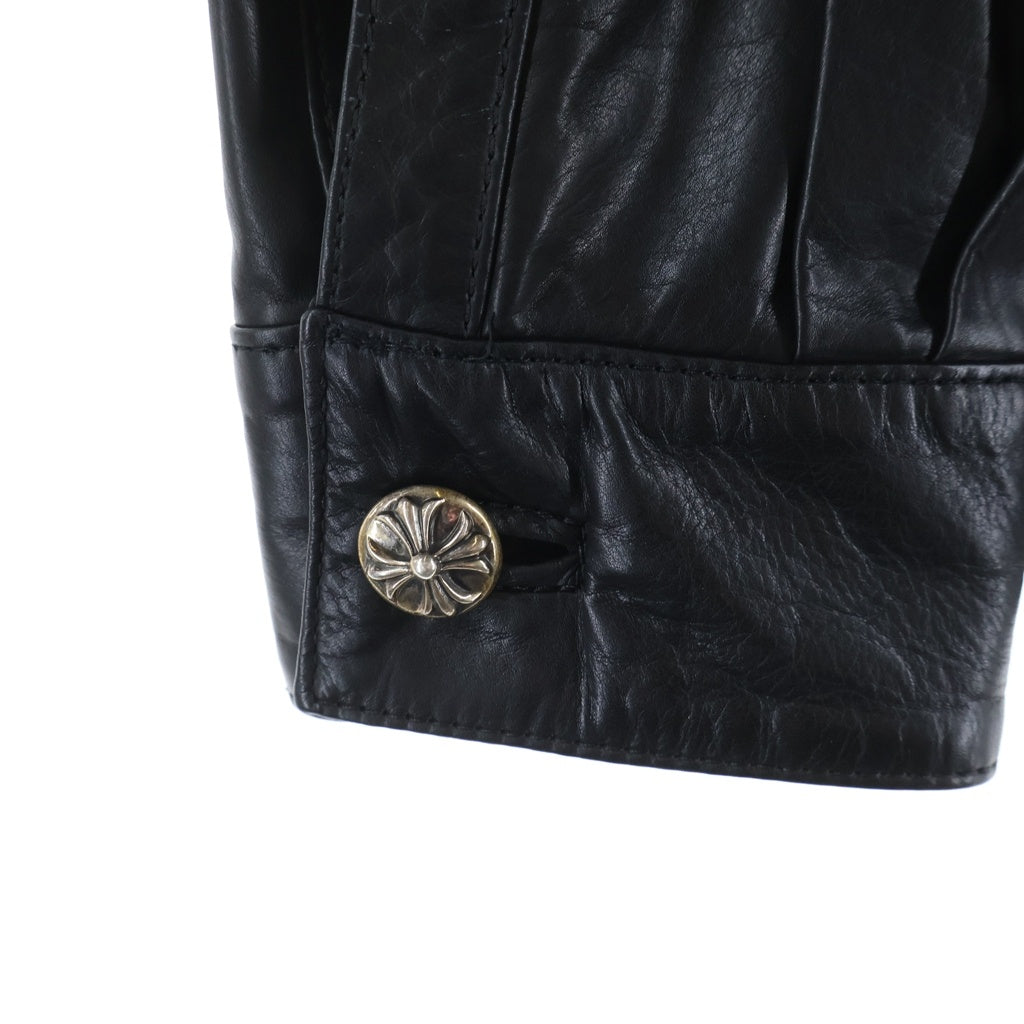 CHROME HEARTS(クロムハーツ) クロスボールボタン 長袖レザーシャツ ブラック/シルバー