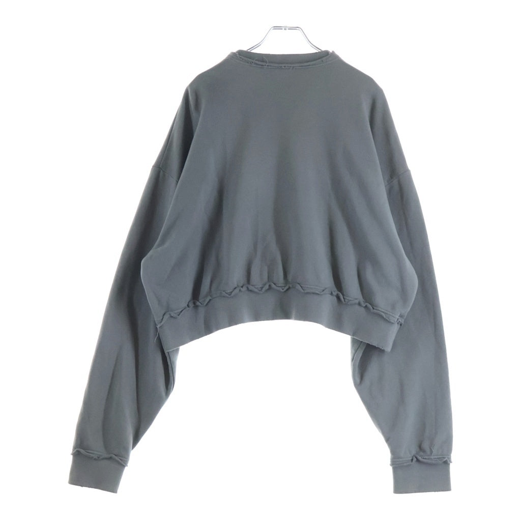 miumiu(ミュウミュウ) 23SS Cropped Sweatshirt ダメージ加工 クロップド クルーネックスウェットトレーナー グレー レディース MJL911