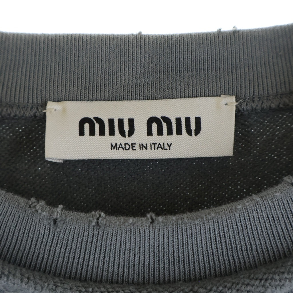 miumiu(ミュウミュウ) 23SS Cropped Sweatshirt ダメージ加工 クロップド クルーネックスウェットトレーナー グレー レディース MJL911