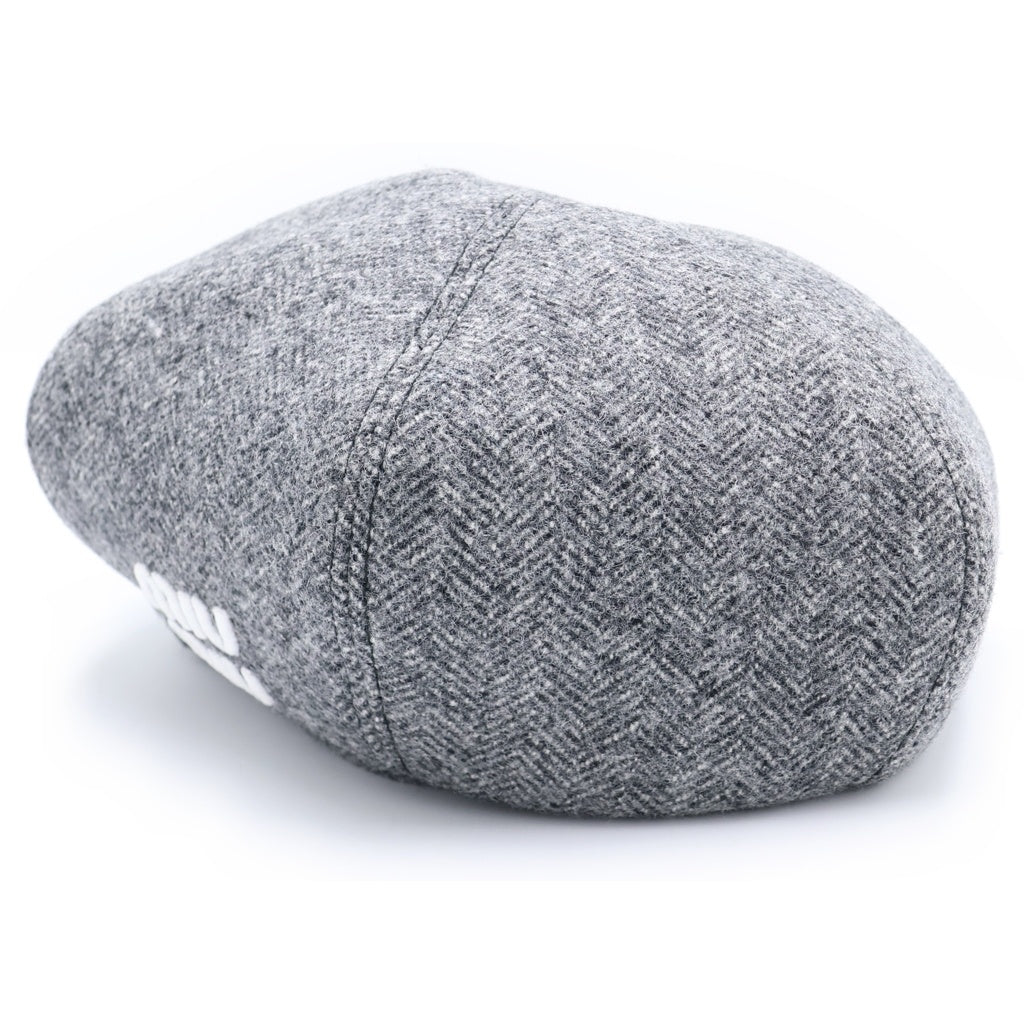 miumiu(ミュウミュウ) Logo Chevron Wool Beret フロントロゴ シェブロン ウール ベレー帽 グレー 5HC075 レディース