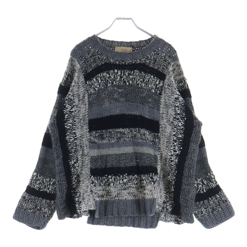 MAISON FLANEUR(メゾンフラネウール) ランダムデザイン ウール混 メッシュ長袖ニットセーター グレー 16WMUSW80