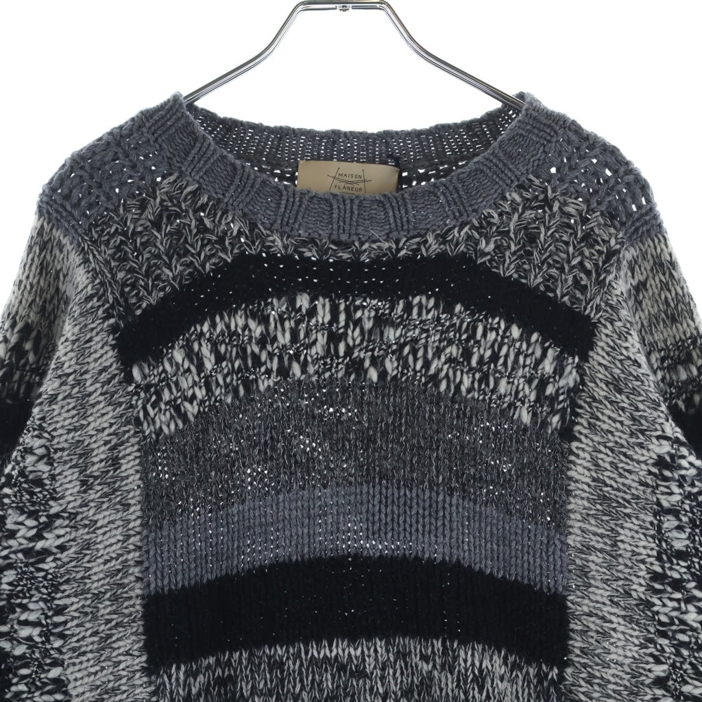MAISON FLANEUR(メゾンフラネウール) ランダムデザイン ウール混 メッシュ長袖ニットセーター グレー 16WMUSW80