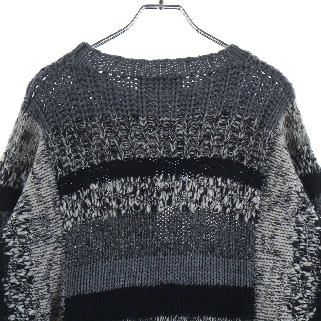 MAISON FLANEUR(メゾンフラネウール) ランダムデザイン ウール混 メッシュ長袖ニットセーター グレー 16WMUSW80