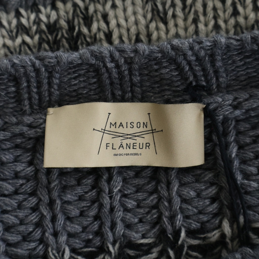 MAISON FLANEUR(メゾンフラネウール) ランダムデザイン ウール混 メッシュ長袖ニットセーター グレー 16WMUSW80