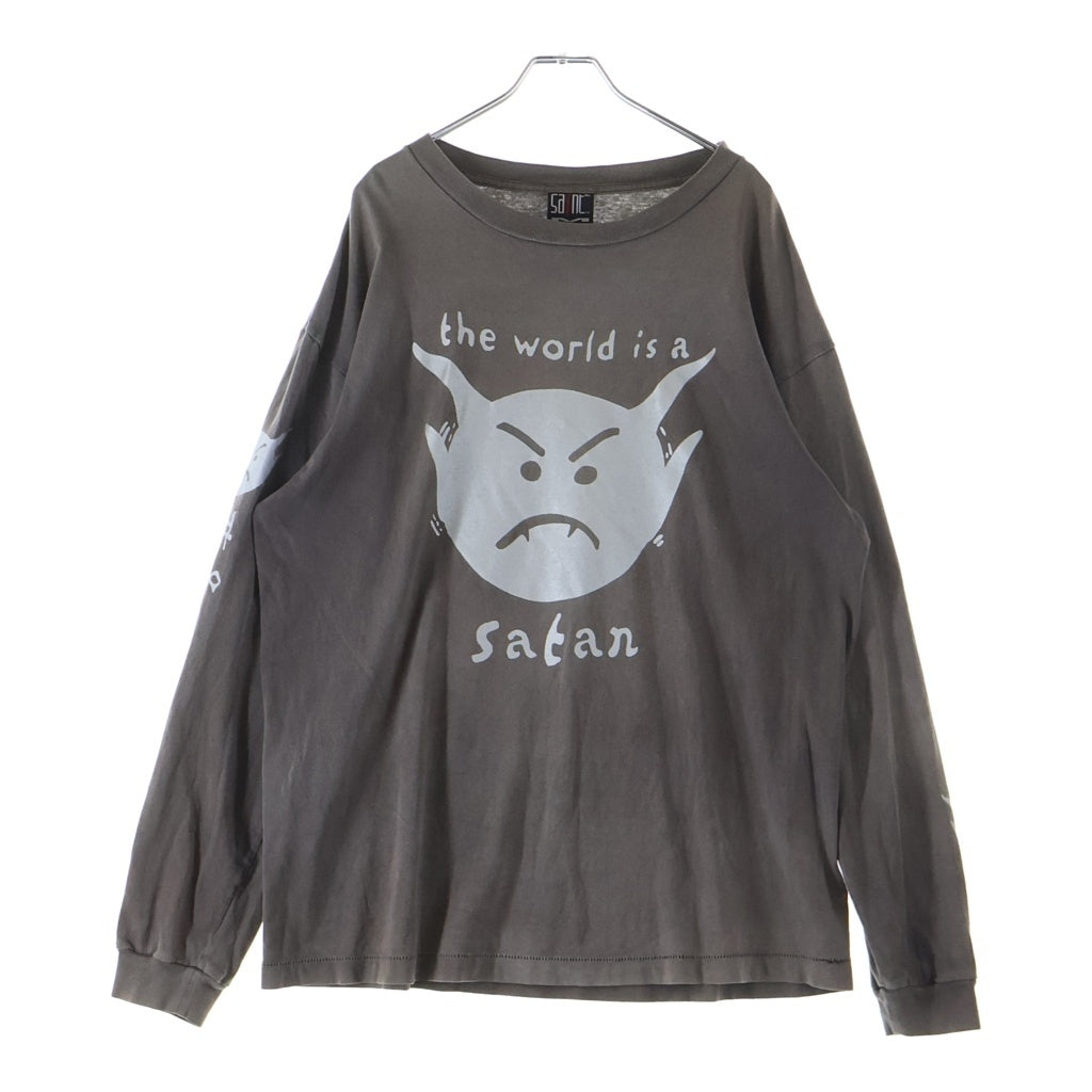 SAINT MICHAEL(セントマイケル) 21AW LS SATAN TEE ヴィンテージ加工 クルーネック長袖Tシャツカットソー グレー SM-A21-0000-025