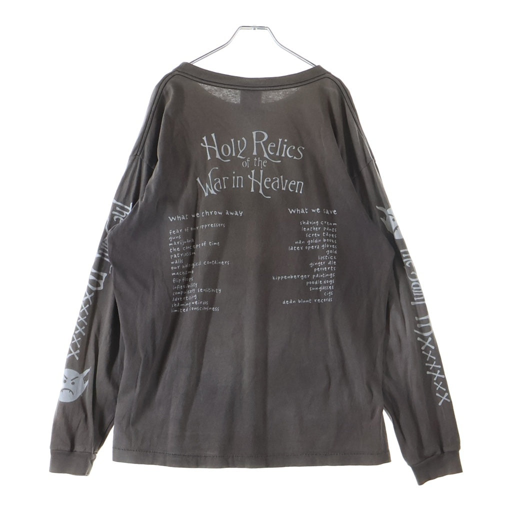 SAINT MICHAEL(セントマイケル) 21AW LS SATAN TEE ヴィンテージ加工 クルーネック長袖Tシャツカットソー グレー SM-A21-0000-025