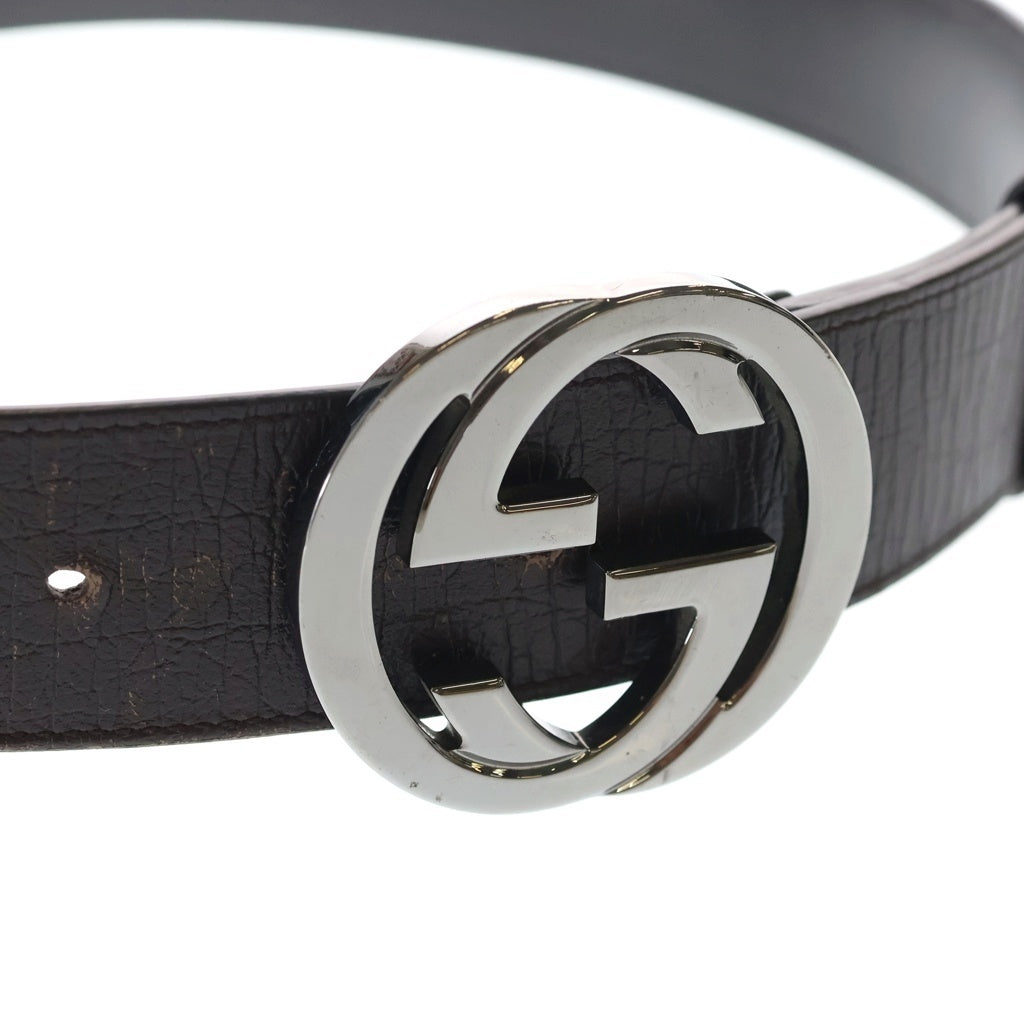 GUCCI(グッチ) インターロッキングG キャンバス切り替えデザイン レザーベルト シルバー/ブラウン 114984