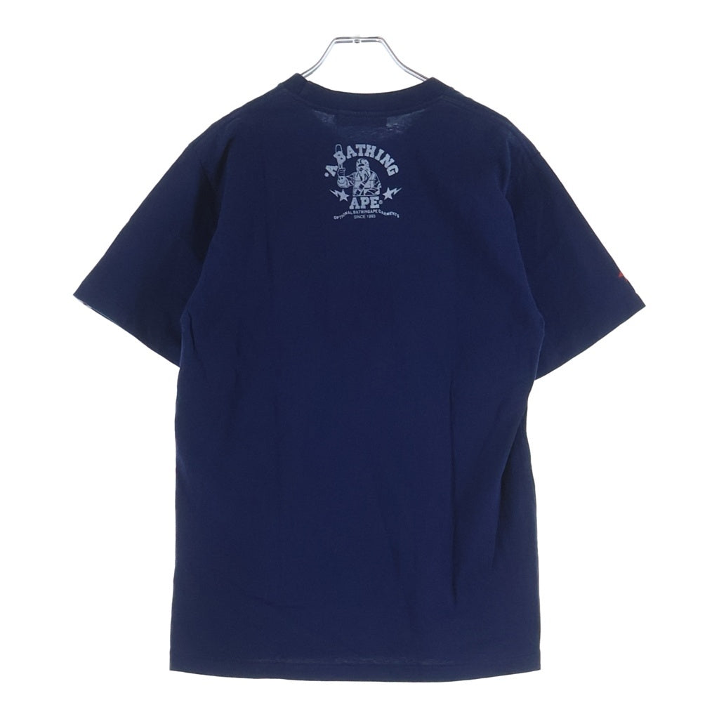 A BATHING APE(アベイシングエイプ) LOGO INDIGO TEE ロゴプリント クルーネック半袖Tシャツカットソー ブルー