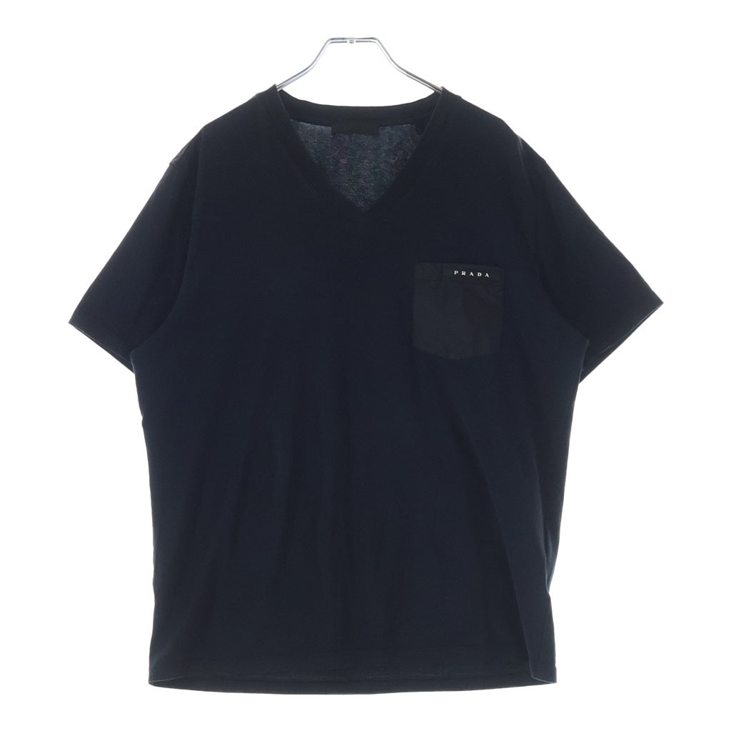 PRADA(プラダ) ラバーロゴデザイン Vネック半袖Tシャツカットソー ブラック SJN251 R192 710