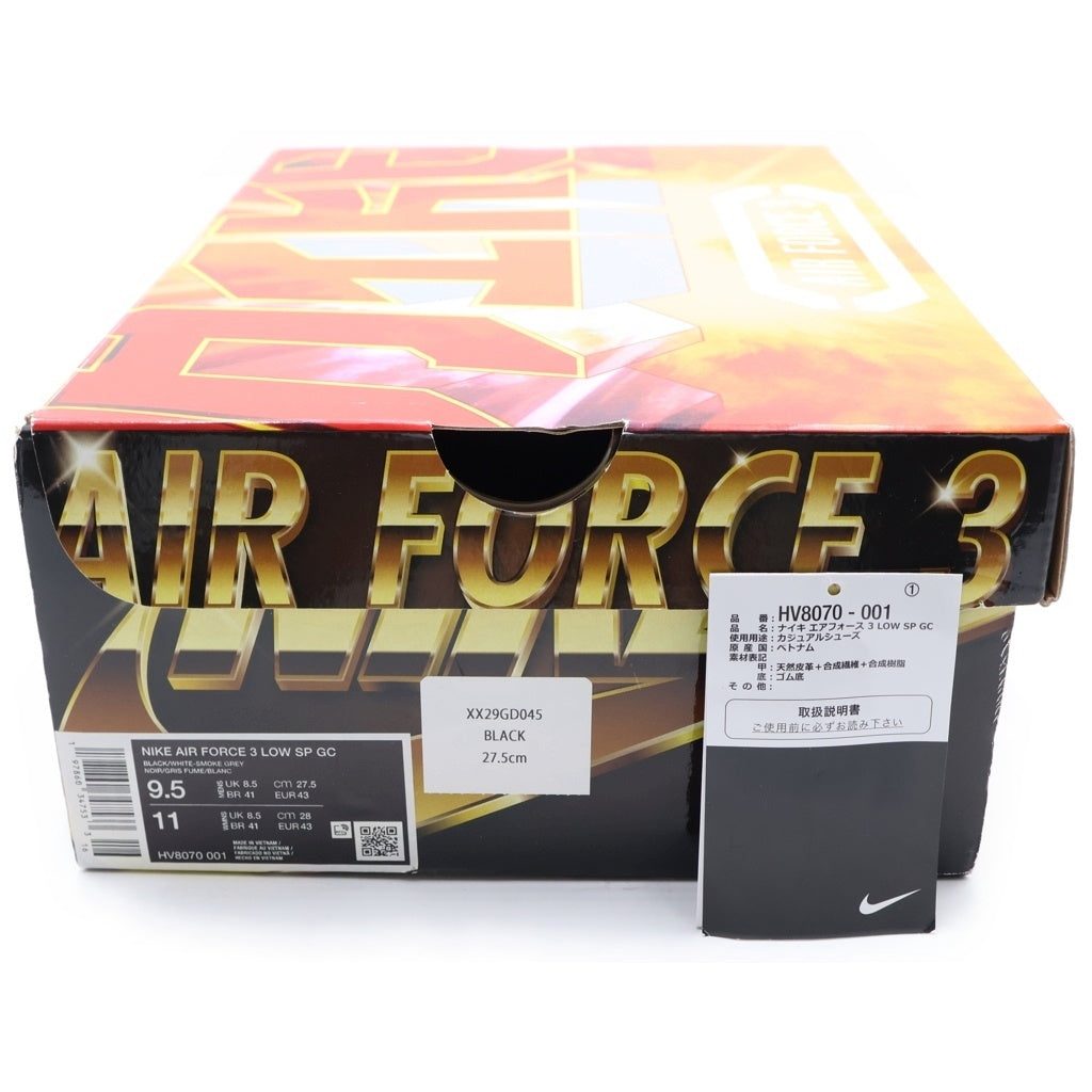 NIKE(ナイキ) ×NIGO Air Force 3 Low SP Black White OGIN Heel Logo ×ニゴー エアフォース3 ロー SP OGINヒールロゴ ローカットスニーカー US9.5/27.5cm HV8070-001