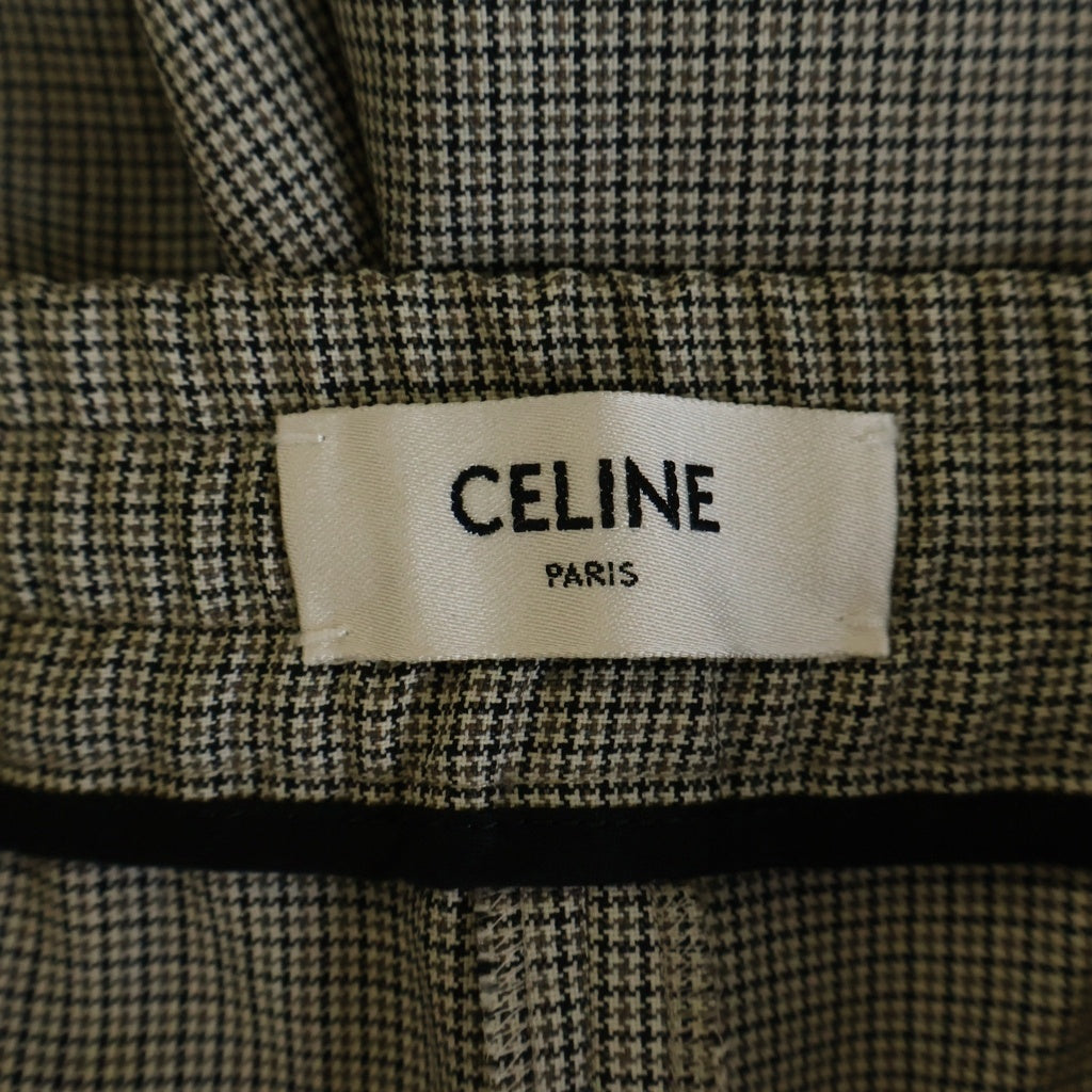 CELINE(セリーヌ) ロゴパッチ ドローコード ウールチェック カーゴパンツ ベージュ 2P840462T.01FJ レディース