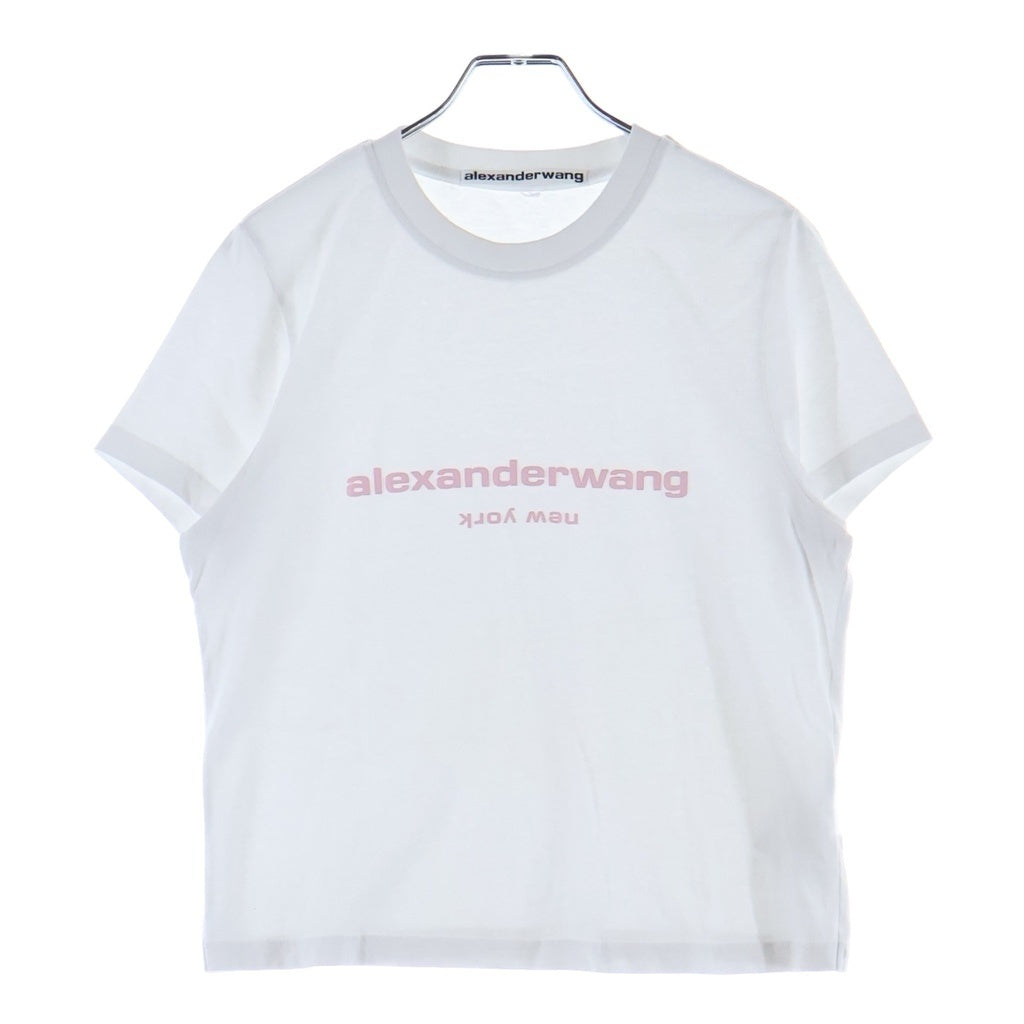 ALEXANDER WANG(アレキサンダーワン) Puff Logo Baby Tee パフロゴ クルーネック半袖Tシャツカットソー ホワイト/ピンク レディース 1CC1261270