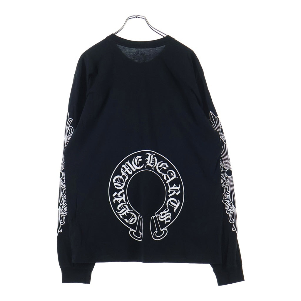 CHROME HEARTS(クロムハーツ) FLRL CRS HORSESHOE LS TEE アームフローラルクロス バックホースシュー クルーネック長袖Tシャツカットソー ブラック