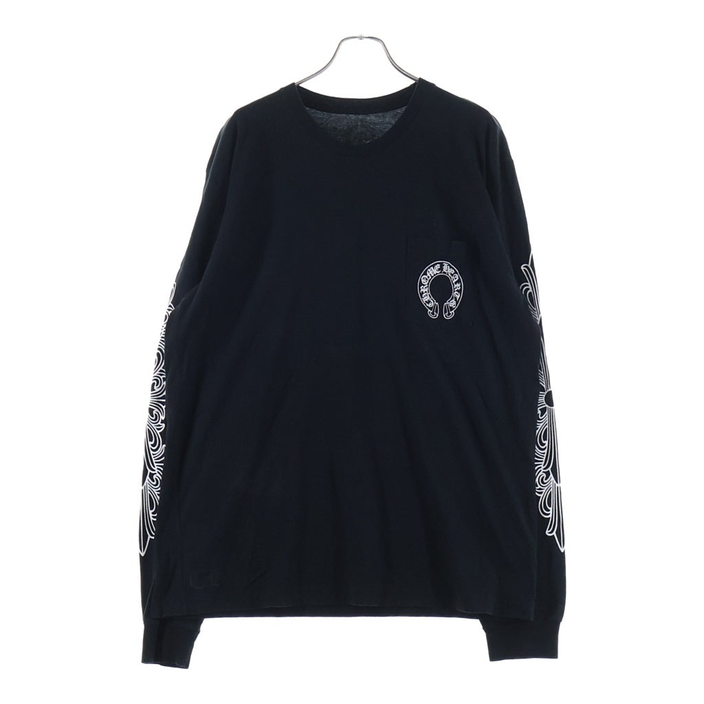 CHROME HEARTS(クロムハーツ) FLRL CRS HORSESHOE LS TEE アームフローラルクロス バックホースシュー クルーネック長袖Tシャツカットソー ブラック