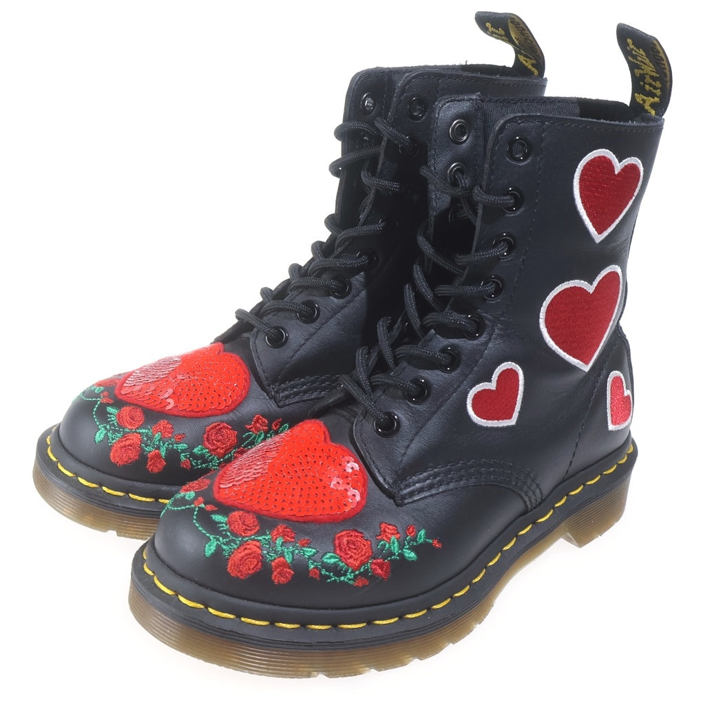 Dr.Martens(ドクターマーチン) 1460 パスカルハート 8ホール ハートパッチスパンコール装飾 レザーブーツ レディース ブラック