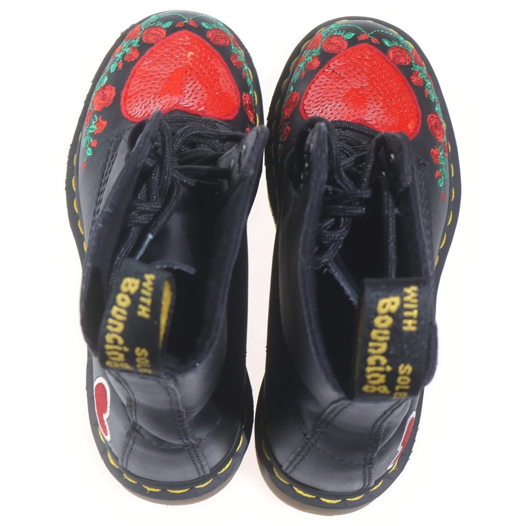 Dr.Martens(ドクターマーチン) 1460 パスカルハート 8ホール ハートパッチスパンコール装飾 レザーブーツ レディース ブラック
