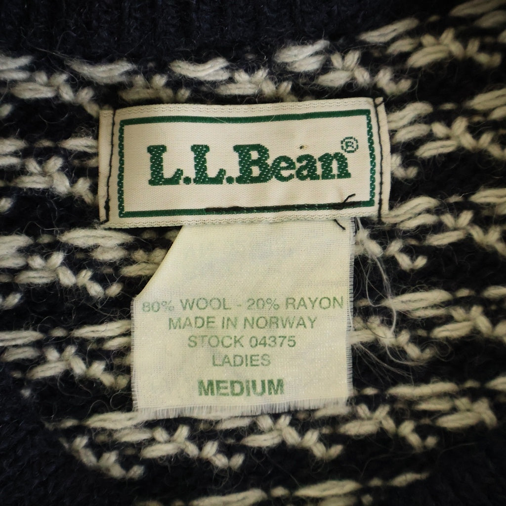 L.L.Bean(エルエルビーン) 総柄 クルーネック長袖ニットトレーナー ネイビー