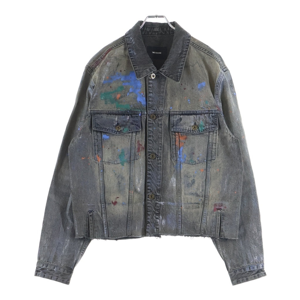 we11done(ウェルダン) BLACK GLOSS COATED PAINTED JACKET グラフィティ・スプラッターデザイン デニムジャケット ブラック/マルチカラー WD-DJ2-25-313-U-BK