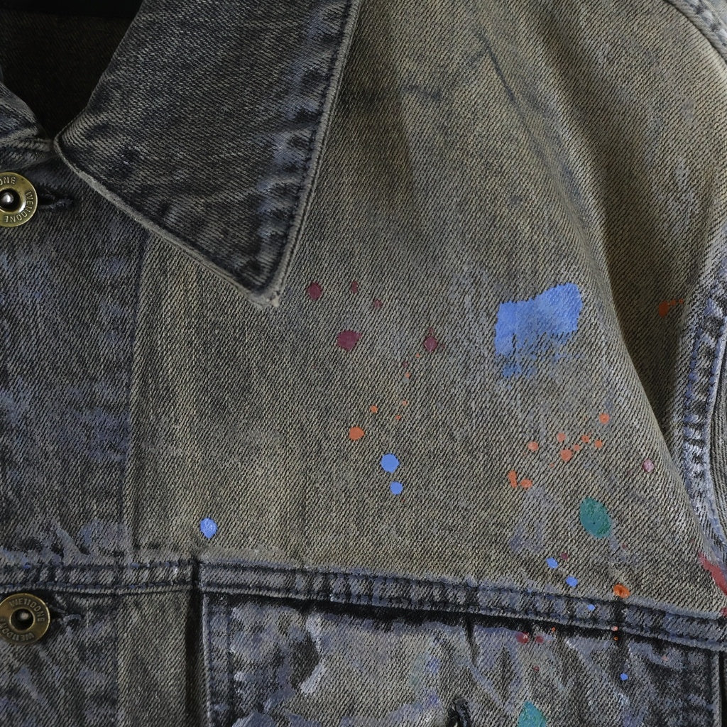 we11done(ウェルダン) BLACK GLOSS COATED PAINTED JACKET グラフィティ・スプラッターデザイン デニムジャケット ブラック/マルチカラー WD-DJ2-25-313-U-BK