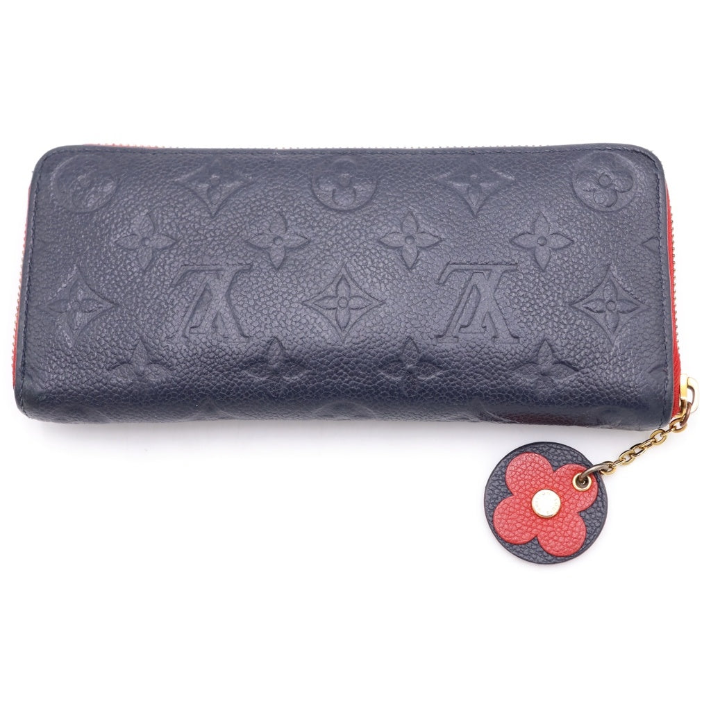 LOUIS VUITTON(ルイヴィトン) モノグラム・アンプラント ポルトフォイユクレマンス ラウンドジップレザーウォレット ネイビー/レッド M68325 レディース