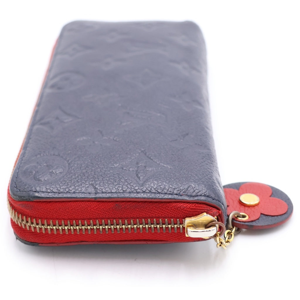 LOUIS VUITTON(ルイヴィトン) モノグラム・アンプラント ポルトフォイユクレマンス ラウンドジップレザーウォレット ネイビー/レッド M68325 レディース
