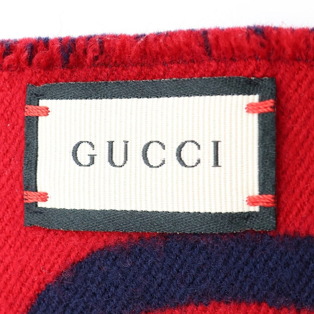 GUCCI(グッチ) ジャンボGGロゴ シルク混スカーフマフラー ネイビー/レッド 495592 4G350 495592 4G350