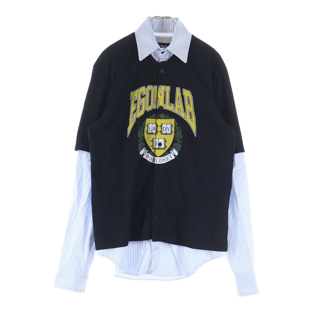 Egon Lab.(エゴンラボ) EG T-SHIRT SHIR フロントプリント レイヤード長袖シャツ ブラック/ブルー レディース SS25 SH004 A