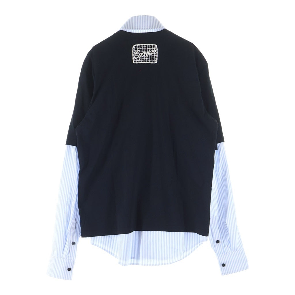 Egon Lab.(エゴンラボ) EG T-SHIRT SHIR フロントプリント レイヤード長袖シャツ ブラック/ブルー レディース SS25 SH004 A