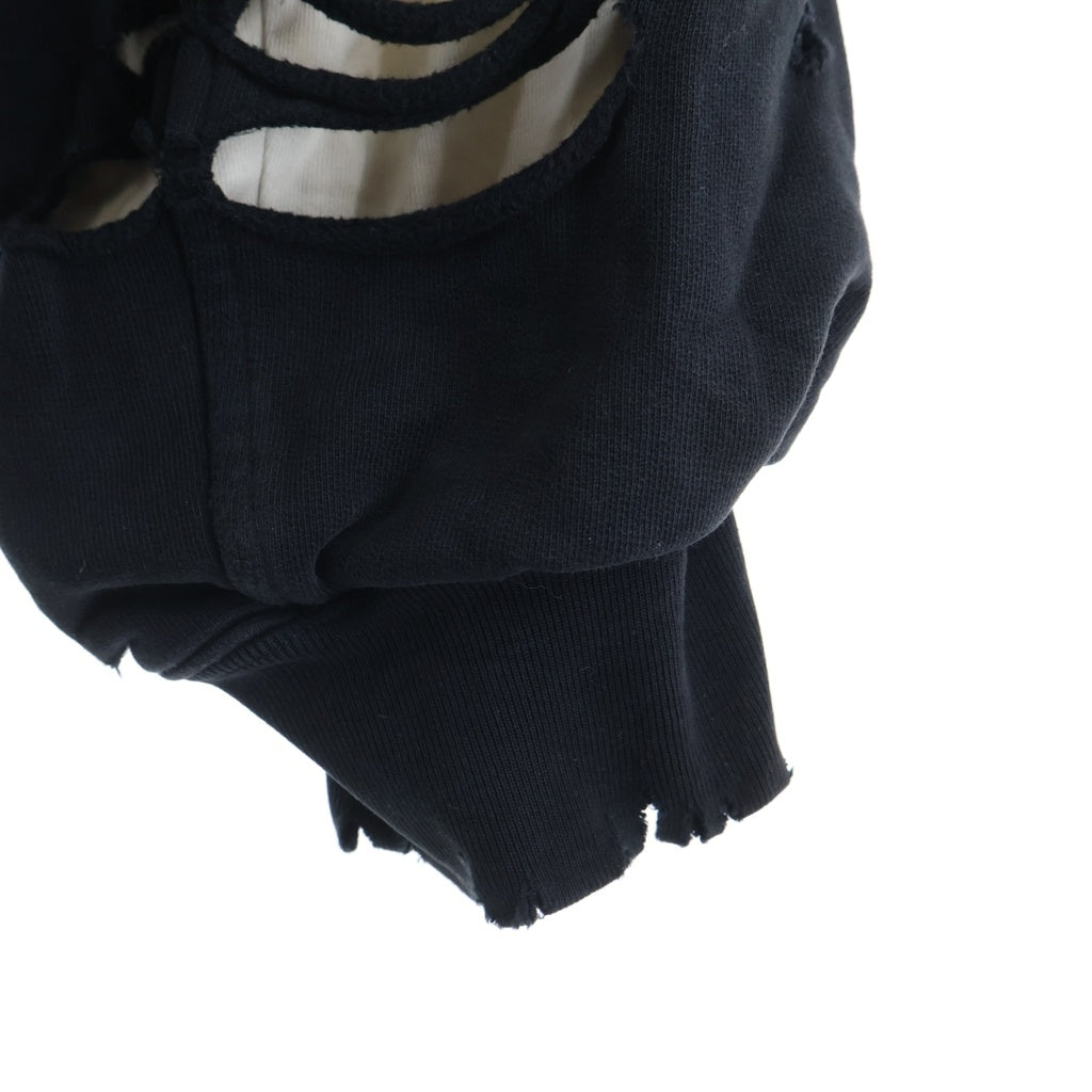 BALENCIAGA(バレンシアガ) 21SS Caps Destroyed Hoodie デストロイ加工 フロントロゴ プルオーバースウェットパーカー ブラック 659403 TKVB6 TKVB
