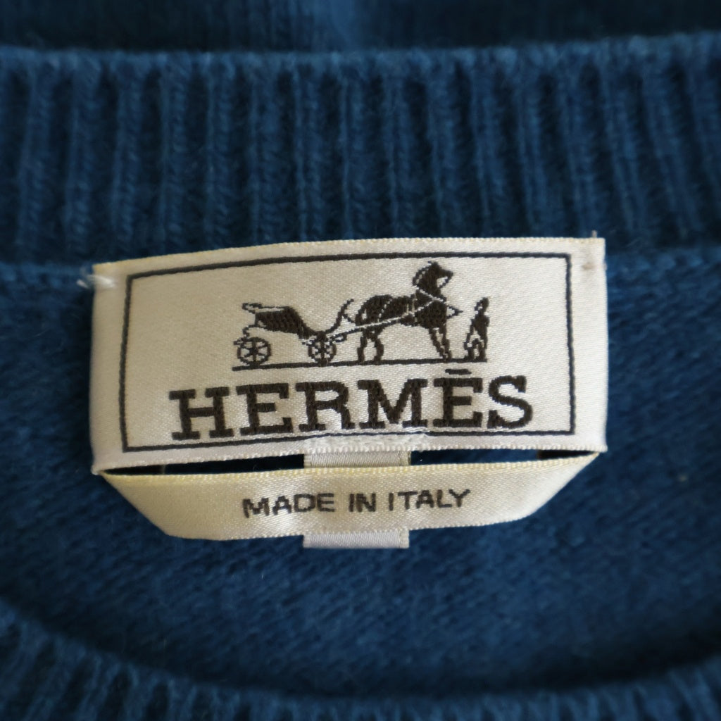 HERMES(エルメス) カシミヤ クルーネック長袖ニットトレーナー ブルー