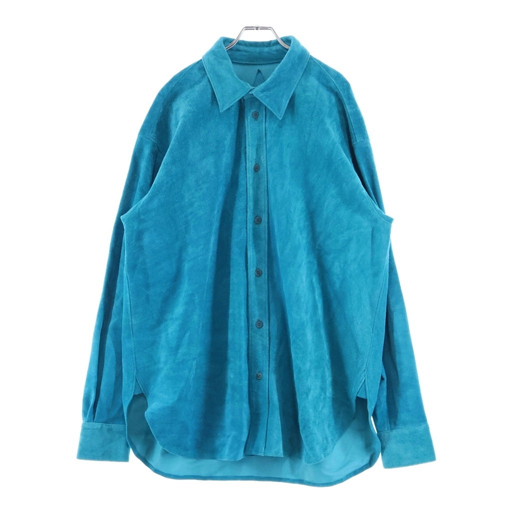 NO BRAND(ノーブランド) A LEATHER (エーレザー) 26SS Collar Shirt 長袖レザーシャツ ブルー ADS2604N