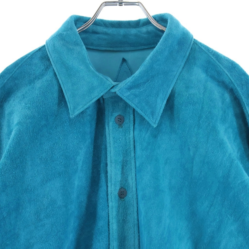 NO BRAND(ノーブランド) A LEATHER (エーレザー) 26SS Collar Shirt 長袖レザーシャツ ブルー ADS2604N