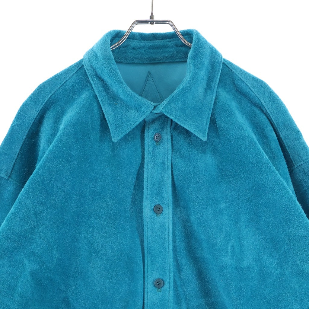 NO BRAND(ノーブランド) A LEATHER (エーレザー) 26SS Collar Shirt 長袖レザーシャツ ブルー ADS2604N