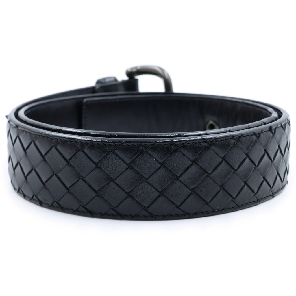 BOTTEGA VENETA(ボッテガヴェネタ) イントレチャート 編み込みレザーベルト ブラック