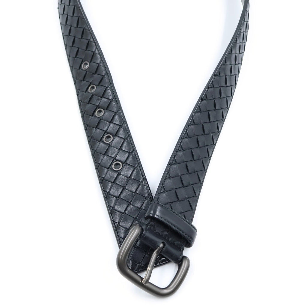 BOTTEGA VENETA(ボッテガヴェネタ) イントレチャート 編み込みレザーベルト ブラック