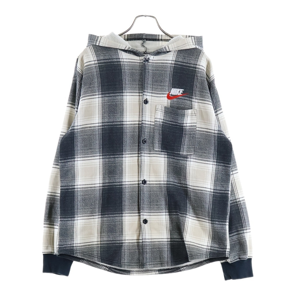SUPREME(シュプリーム) 18AW ×NIKE Plaid Hooded Sweatshirt ×ナイキ ロゴ刺繍 チェック柄 フーデッドボタンダウンスウェットシャツ ブラック/ホワイト