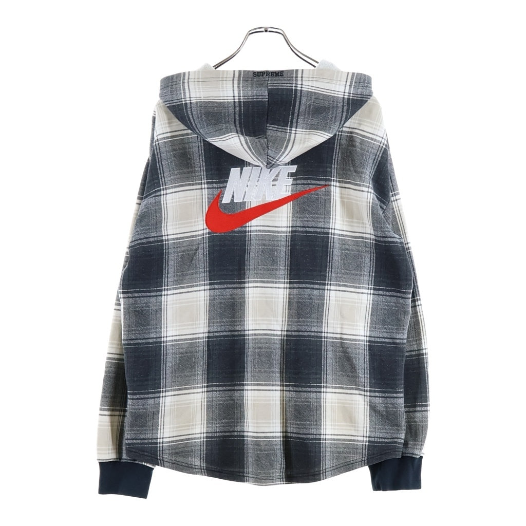 SUPREME(シュプリーム) 18AW ×NIKE Plaid Hooded Sweatshirt ×ナイキ ロゴ刺繍 チェック柄 フーデッドボタンダウンスウェットシャツ ブラック/ホワイト
