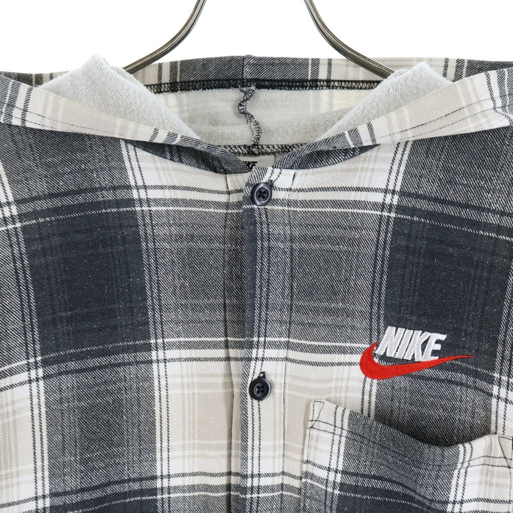 SUPREME(シュプリーム) 18AW ×NIKE Plaid Hooded Sweatshirt ×ナイキ ロゴ刺繍 チェック柄 フーデッドボタンダウンスウェットシャツ ブラック/ホワイト