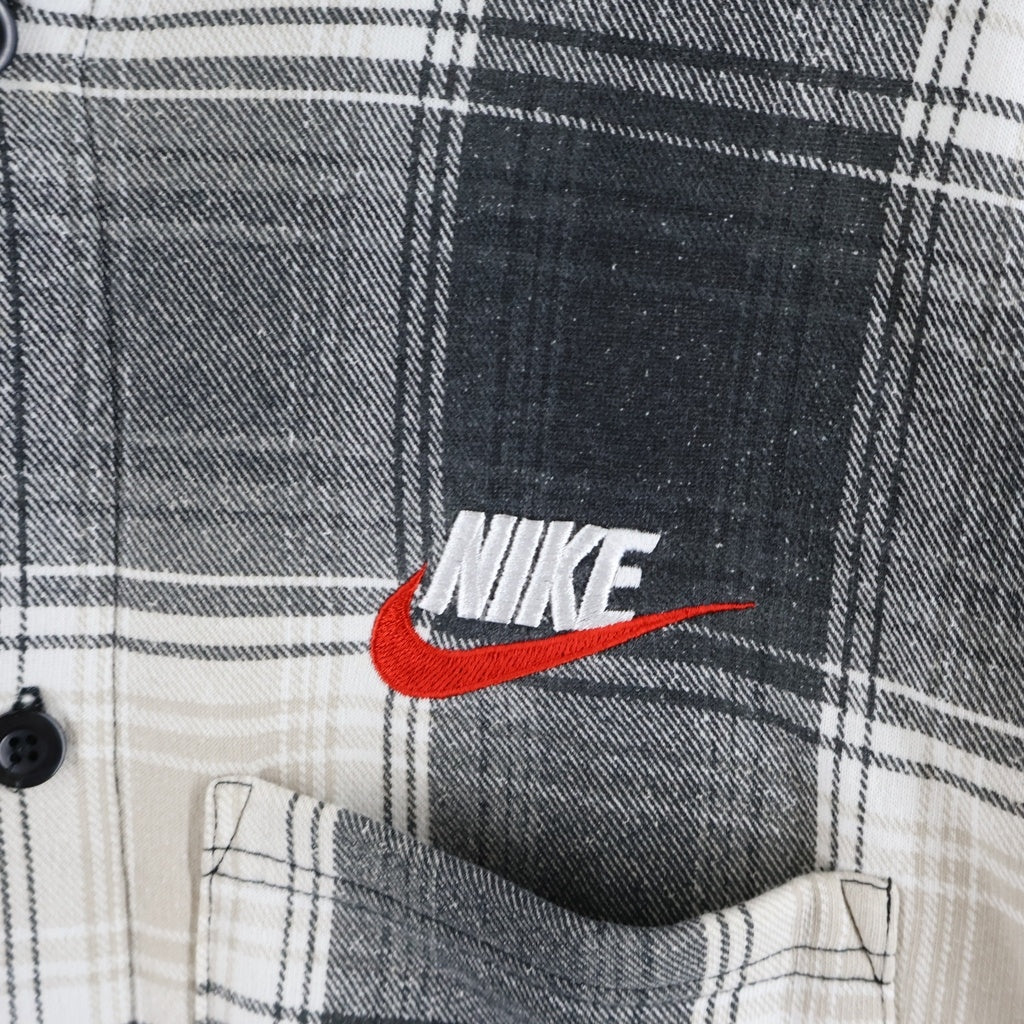 SUPREME(シュプリーム) 18AW ×NIKE Plaid Hooded Sweatshirt ×ナイキ ロゴ刺繍 チェック柄 フーデッドボタンダウンスウェットシャツ ブラック/ホワイト