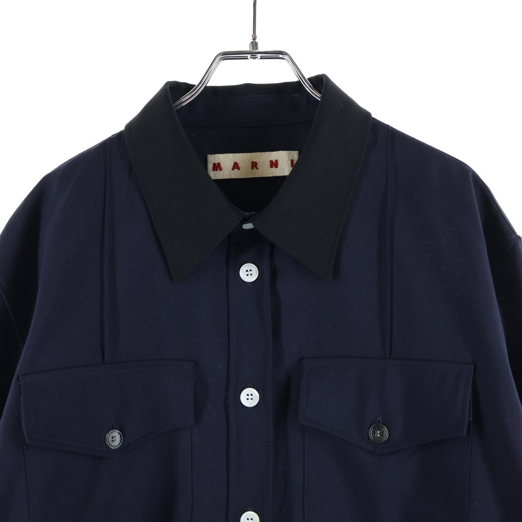 MARNI(マルニ) トロピカルウール ドッキング ロングスリーブ長袖シャツ ネイビー CUMU0368Q1 UTW839