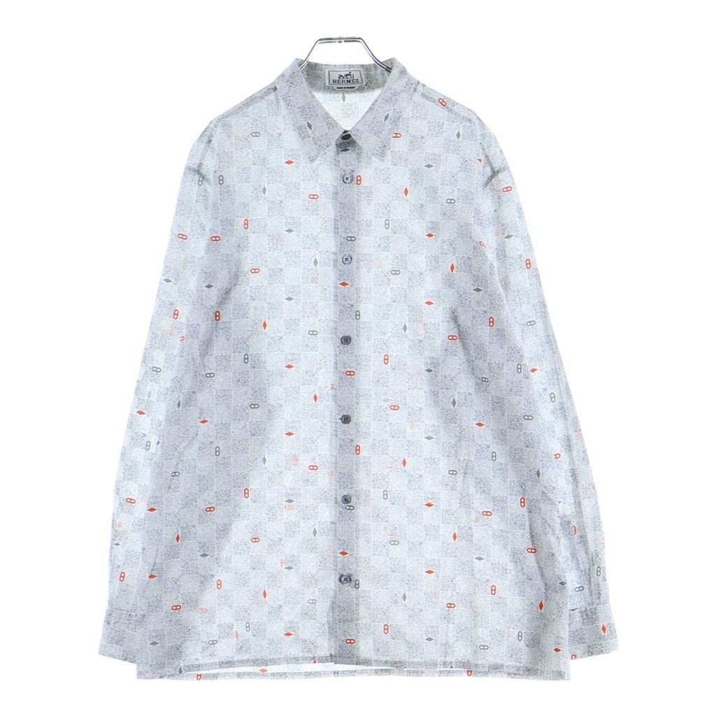HERMES(エルメス) シェーヌダンクル 総柄 コットン長袖シャツ グレー