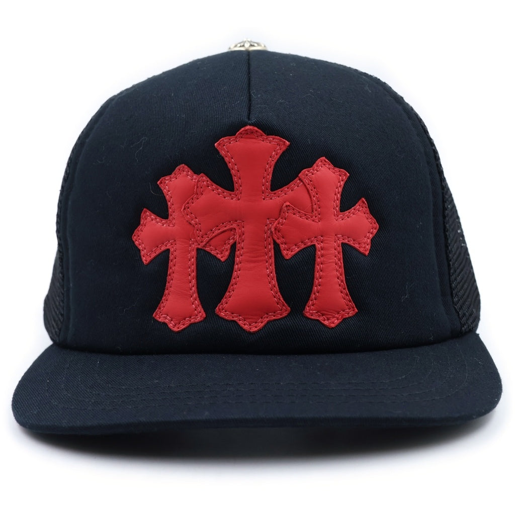 CHROME HEARTS(クロムハーツ) CEMETERY CROSS TRUCKER CAP 3セメタリ‐クロス レザーパッチ トラッカーキャップ 帽子 ブラック/レッド