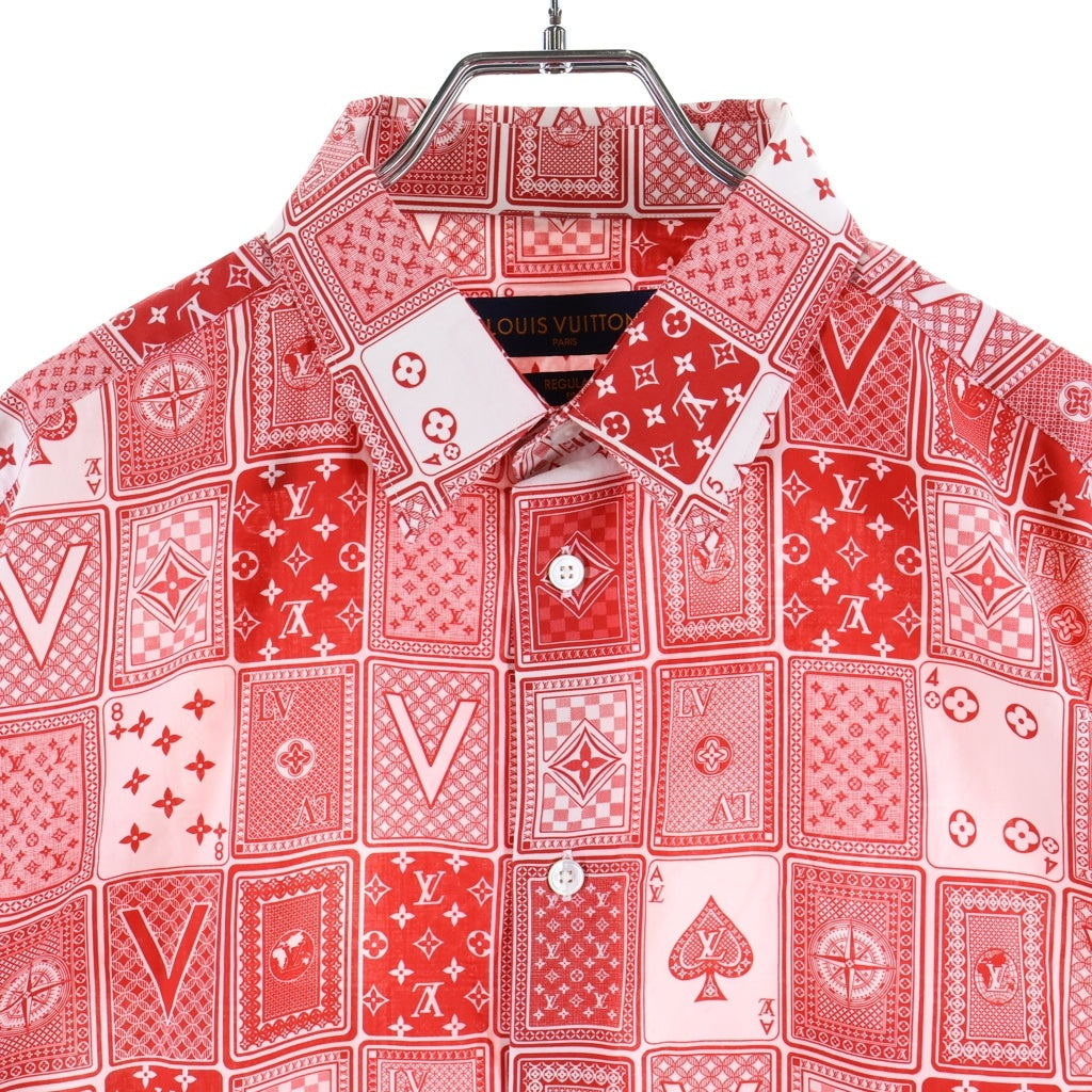LOUIS VUITTON(ルイヴィトン) 18AW トランプ総柄 コットン半袖シャツ レッド RM182M HKU HFS14W