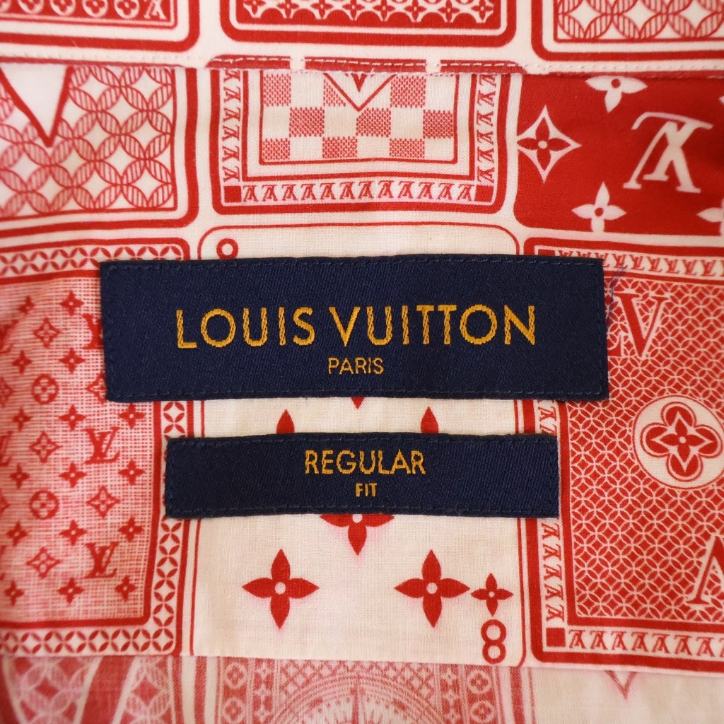 LOUIS VUITTON(ルイヴィトン) 18AW トランプ総柄 コットン半袖シャツ レッド RM182M HKU HFS14W