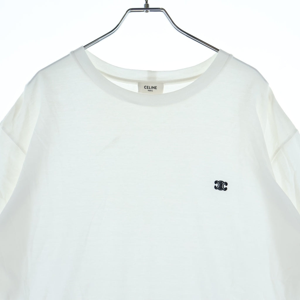 CELINE(セリーヌ) トリオンフロゴ刺繍 クルーネック半袖Tシャツカットソー ホワイト 2X04I671Q.01OB