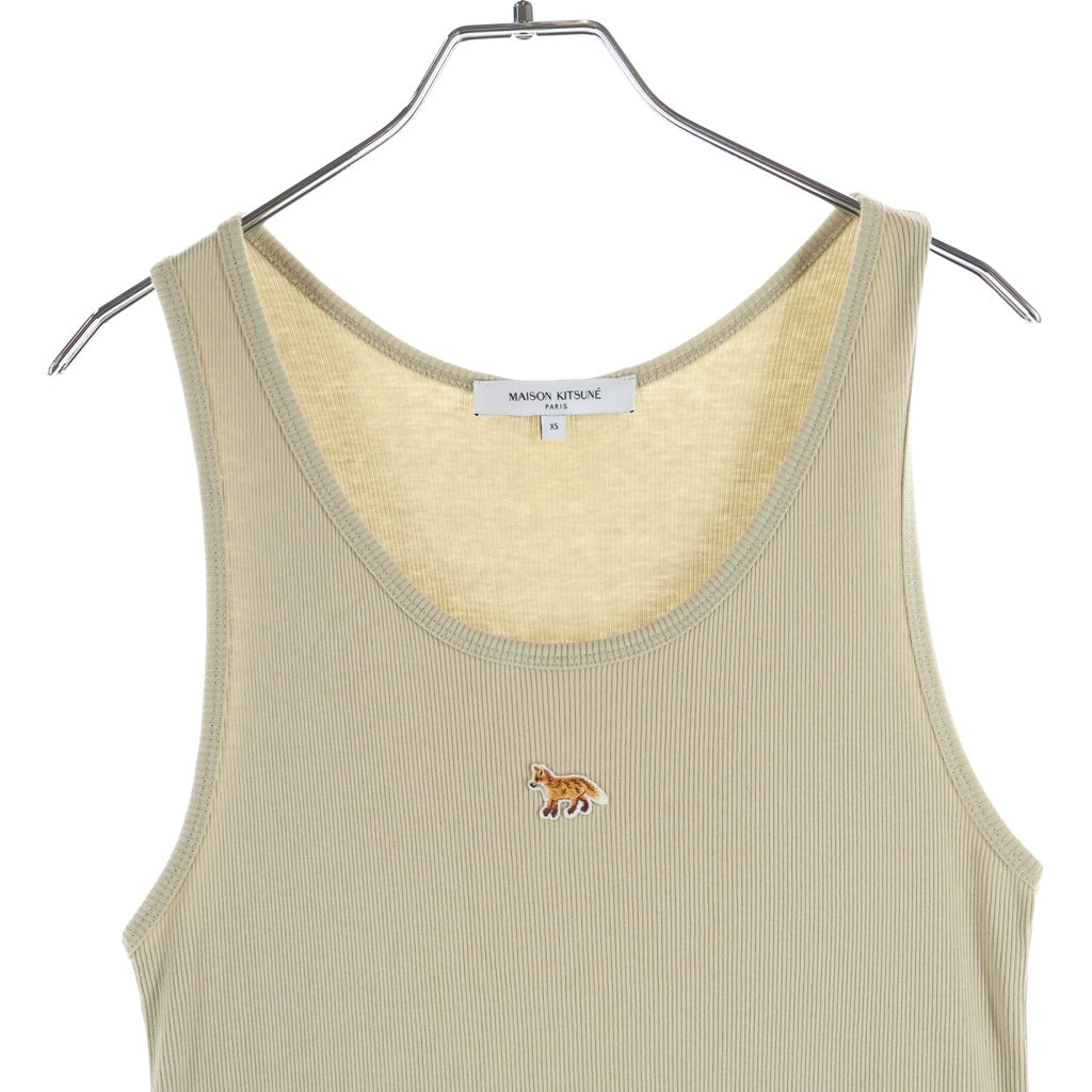 MAISON KITSUNE(メゾンキツネ) ナチュラル ベイビー フォックス リブ タンク ドレス フォックス刺繍 ノースリーブコットンワンピース レディース ベージュ QW01654KA0033