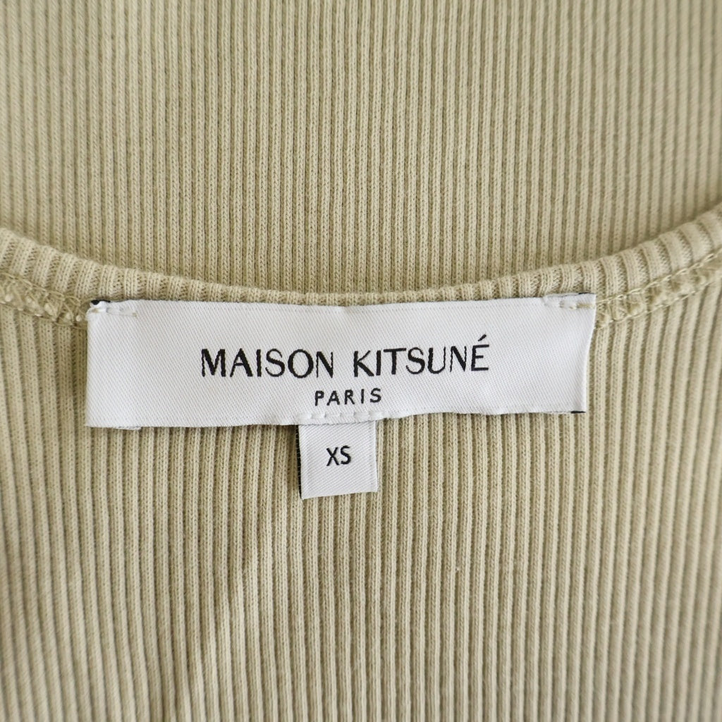 MAISON KITSUNE(メゾンキツネ) ナチュラル ベイビー フォックス リブ タンク ドレス フォックス刺繍 ノースリーブコットンワンピース レディース ベージュ QW01654KA0033