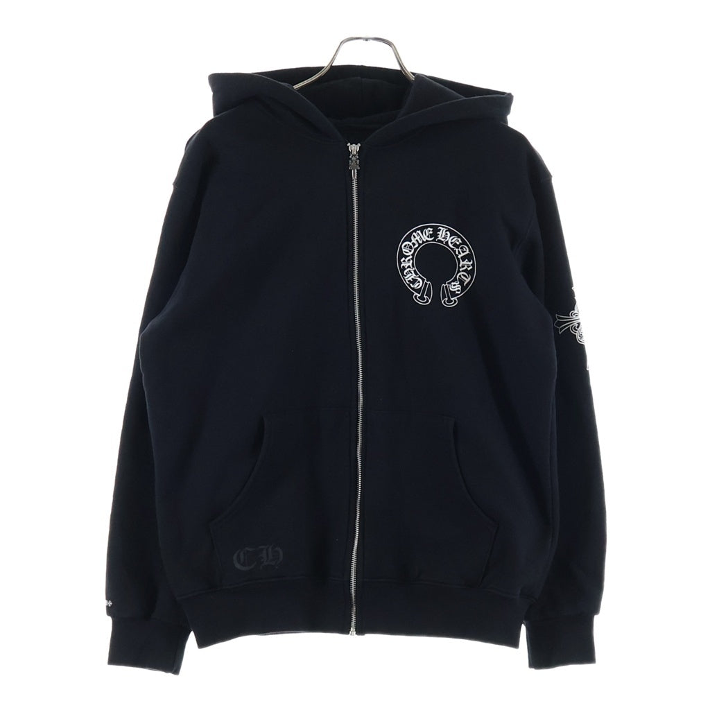 CHROME HEARTS(クロムハーツ) Made In Hollywood 3 Icon Pullover Hoodie 裏地サーマル 3アイコン ジップアップパーカー ブラック